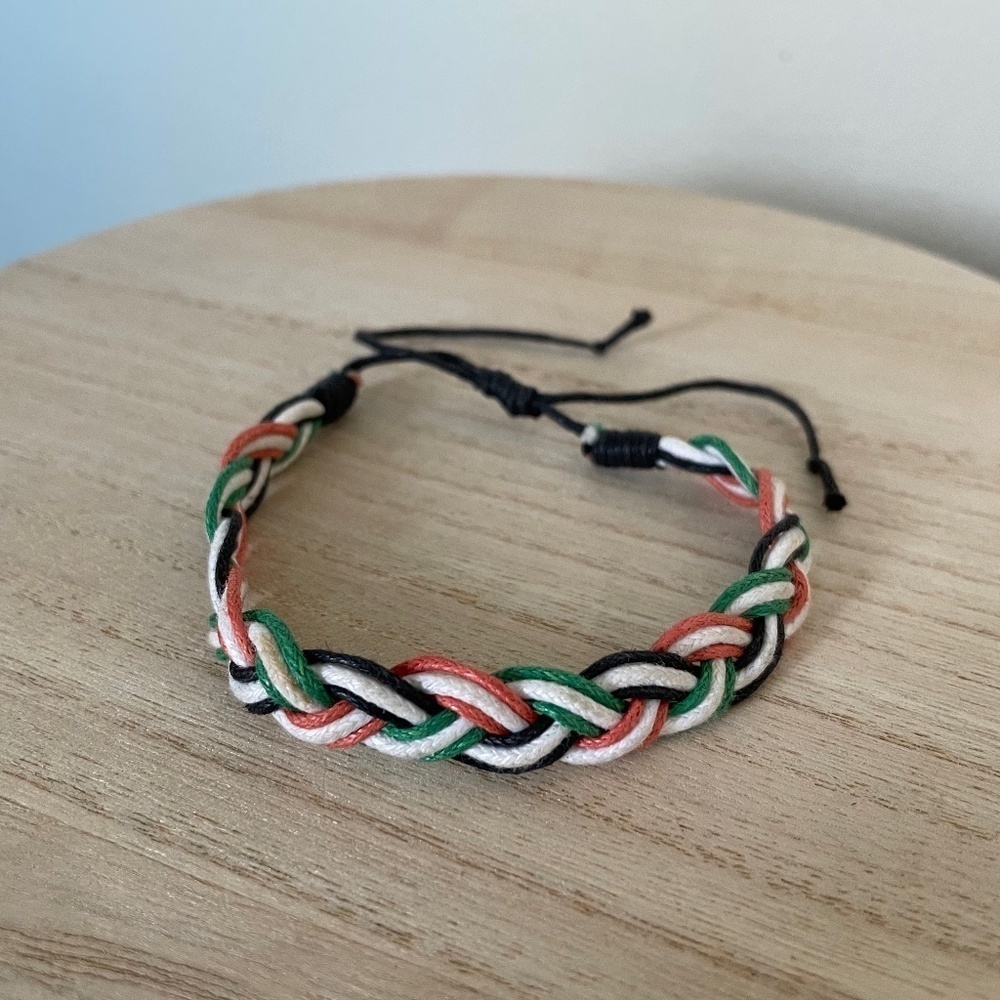 Black, Green, and Coral Colored Cord Friendship Bracelet